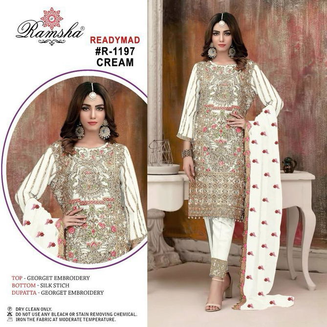 R 1197 Nx By Ramsha Georgette Embroidery Pakistani Readymade Suits Exporters In India